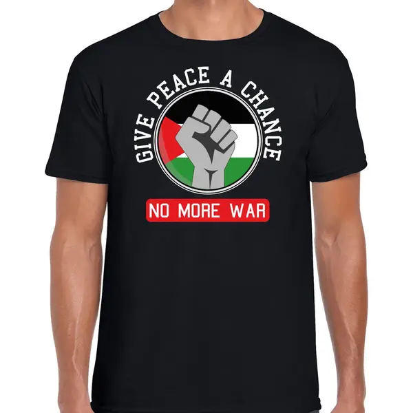 Bellatio Decorations Protest T-shirt Voor Heren - Palestina - Give Peace A Chance - Zwart - Vrede Xxl thumbnail