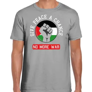 Bellatio Decorations Protest T-shirt Voor Heren - Palestina - Give Peace A Chance - Grijs - Vrede M