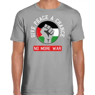 Bellatio Decorations Protest T-shirt Voor Heren - Palestina - Give Peace A Chance - Grijs - Vrede L