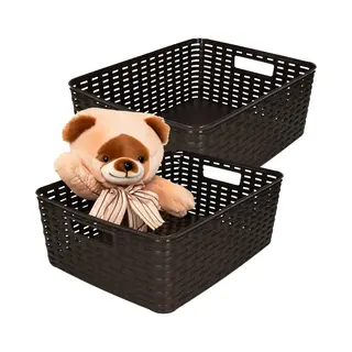 PlasticForte Opbergmand - 2x - Kastmand - Rotan Kunststof - Donkerbruin - 12 Liter - 30 X 37 X 13 Cm