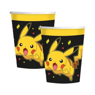Amscan Pokemon Themafeest Drinkbekers - 16x - Zwart/geel - Karton - 237 Ml