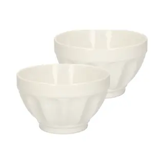 5Five Soepkommen/schaaltjes - 2x - Colorama - Keramiek - D14 X H9 Cm - Ivoor Wit - Stapelbaar - Ribbels Decoratie