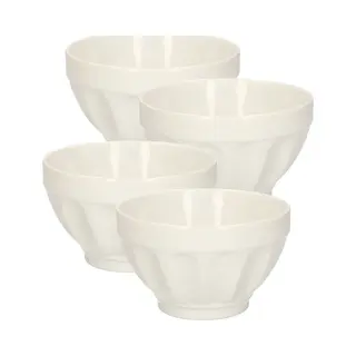 5Five Soepkommen/schaaltjes - 8x - Colorama - Keramiek - D14 X H9 Cm - Ivoor Wit - Stapelbaar - Ribbels Decoratie