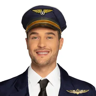 Piloten Verkleed Set - Wings Broche Speldje - Pilotenpet - Blauw - Heren/dames - Carnaval - Luchtvaart/vliegeniers