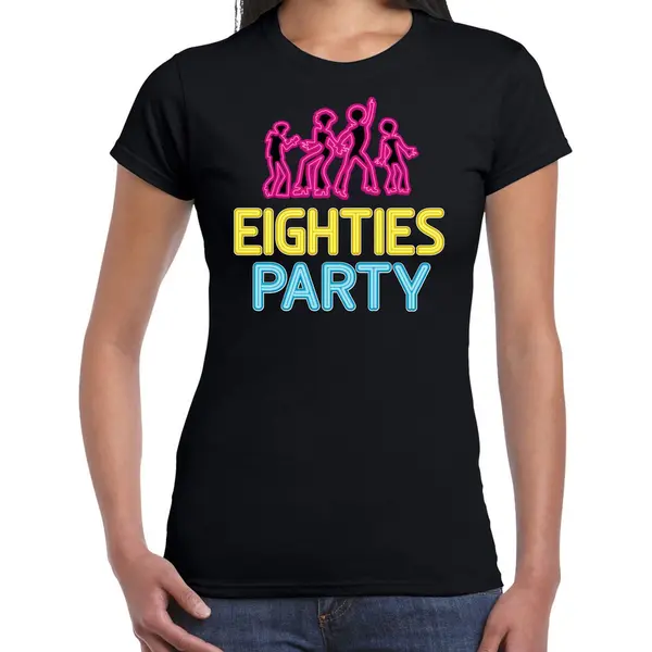 Bellatio Decorations Verkleed Shirt Dames - Eighties Party - Zwart - Neon - Jaren 80 - Foute Party L thumbnail