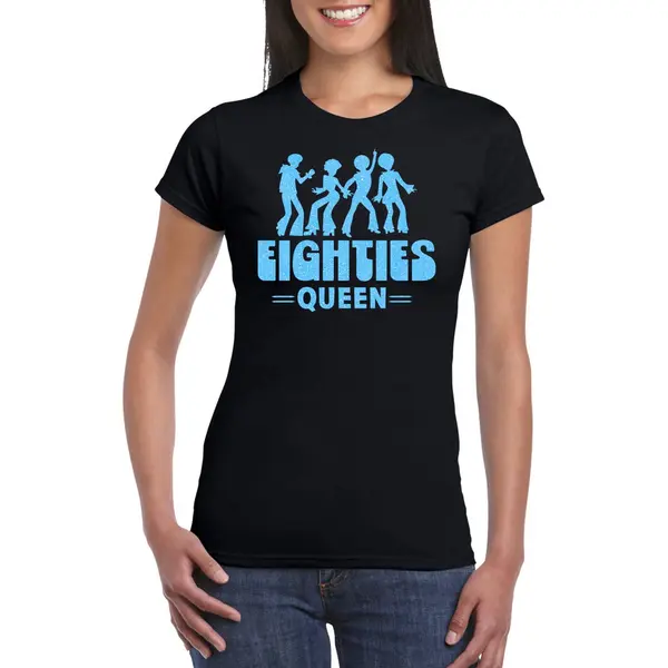 Bellatio Decorations Verkleed Shirt Voor Dames - Eighties Queen - Zwart/blauw - Jaren 80 - Carnaval M thumbnail