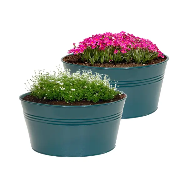 Mega Collections Plantenpot/bloempot Bob - 2x - Zink - Zeegroen - D25 X H12 Cm thumbnail