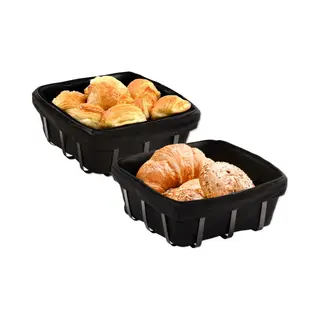 Kesper Broodmandje Met Stof - 2x - Metaal/peva - Zwart - Vierkant - D22 X H9 Cm