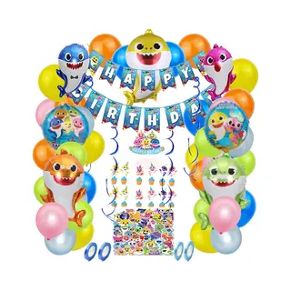 Joya Party® Shark Kinder Verjaardag Versiering 128 Stuks | Baby Haai Themafeest Decoratie | Inclusief Feest Ballonnen, Slingers, Toppers &