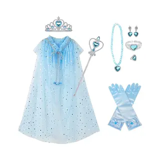 Joyakids Joya Kids® Verkleedcape Met Accessoires Licht Blauw | Prinsessencape | Cape Set | Unicorn | Meisje Verkleedset | Carnvalskleding Meisjes | Met Kroon,