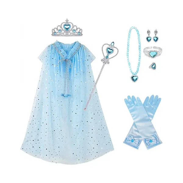 Joyakids Joya Kids® Verkleedcape Met Accessoires Licht Blauw | Prinsessencape | Cape Set | Unicorn | Meisje Verkleedset | Carnvalskleding Meisjes | Met Kroon, thumbnail