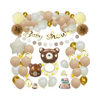 Joya Party® Babyshower Versiering Teddybeer | Baby Decoratie Beren | Versier Pakket Teddy | Ballonnen Slinger Beige, Gebroken Wit En Bruin | Geboorte