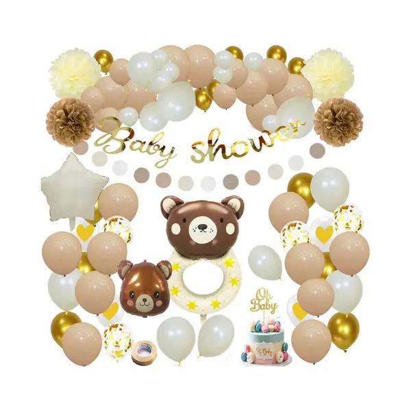 Joya Party® Babyshower Versiering Teddybeer | Baby Decoratie Beren | Versier Pakket Teddy | Ballonnen Slinger Beige, Gebroken Wit En Bruin | Geboorte thumbnail