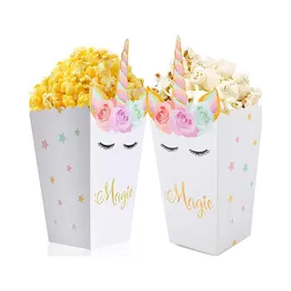 Joya Party® Unicorn Popcorn Bakken Set Van 12 | Eenhoorn Uitdeeldoosjes | Trakteren Kinderfeestje | Unicorn Traktatie Doosjes | Kartonnen Wegwerp