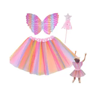 Joyakids Joya Kids® Regenboog Tutu Met Vleugels En Staf | Tover Fee Verkleedset Voor Meisjes | Tutu Verkleedkleding | Prinsessencape | Cape Set | Unicorn |