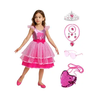 Joyakids Joya Kids® Luxe Verkleedpop Prinsessenjurk Voor Kinderen | Verkleedjurk Meisje Hard Roze Tule Rok | Halloween Kostuum | Metallic Roze Met Strik |