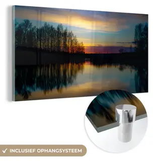MuchoWow Glasschilderij - Kamer Decoratie - Avond - Lucht - Natuur - Water - Wanddecoratie - Schilderij Glas - Acrylglas - Glasschilderij Natuur - 120x60 Cm -
