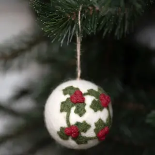Sjaal met Verhaal Kerstbal Vilt Rond - Holly Berry - 8cm - Fairtrade