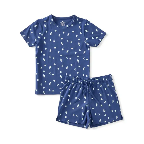 Little Label - Zomer Pyjama Jongens 92 - Blauw Ruimte Raket - Maat, 92 - Bio-katoen thumbnail