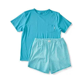 Little Label Pyjama Heren Maat S/46 - Aqua Blauw - Print - Shortama - Zachte Bio Katoen