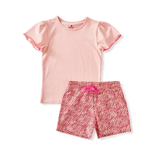Little Label Pyjama Meisjes Maat 146-152/12Y - Fuchsia, Roze - Zebra Strepen - Shortama - Zachte Bio Katoen thumbnail