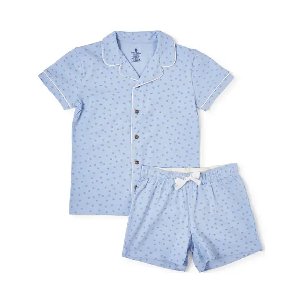 Little Label - Klassieke Zomer Pyjama - Blauw Stippen - Bio Katoen - 6Y/110-116 thumbnail