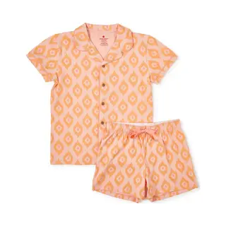 Little Label - Klassieke Zomer Pyjama - Roze Oranje - Bio Katoen - 10Y/134-140