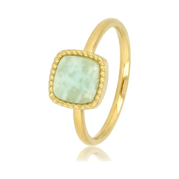 My Bendel - Goudkleurige Zegelring Met Blauwgroene Amazonite Edelsteen - Met Luxe Cadeauverpakking | Sieraden Voor Dames | Maat 19.00 Mm / Maat 60 thumbnail
