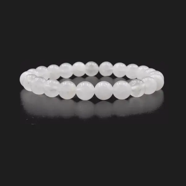 Bixorp Gems Witte Jade Edelsteen Armband - Gepolijste Natuursteen Kralenarmband - 18cm thumbnail