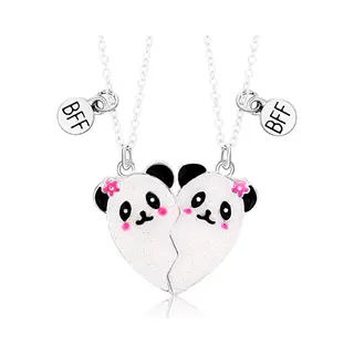 Bixorp Friends Bff Ketting Voor 2 Hartje Met 2 Pandas Zilverkleurig - Vriendschapsketting - Twee Helften Best Friends - Voor Meisjes - Best Friends