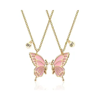 Bixorp Friends Bff Ketting Voor 2 Met Vlinders - Roze Aan Goudkleurig Koord - Cadeau Voor Haar / Dames / Vriendin / Mama / Vrouwen- Best Friends Voor