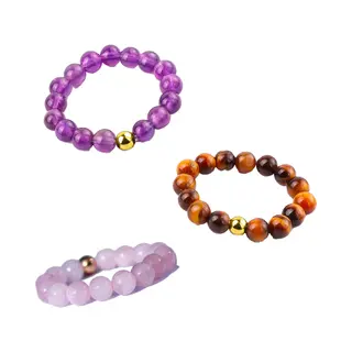 Bixorp Gems Edelstenen Ringen Set Amethist + Tijgeroog + Rozenkwarts - Kralenring