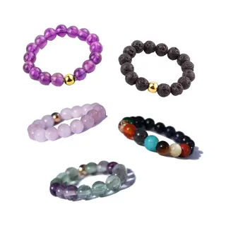 Bixorp Gems Edelstenen Ringen Set Planeten + Lavasteen + Rozenkwarts + Amethist + Fluoriet - Kralenring