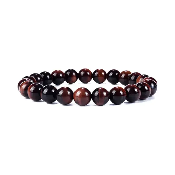 Bixorp Gems Rode Tijgeroog Edelstenen Armband - Gepolijste Edelsteen Kralenarmband thumbnail