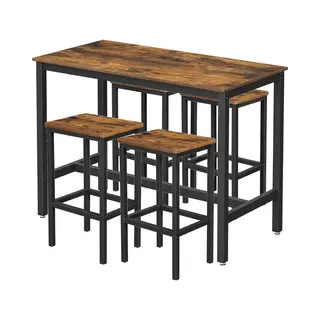 Hoppa! Bartafel- En Barkrukkenset | Bruin & Zwart | Bartafel 120×60×90 Cm, 4 Barkrukken 30×40×65 Cm (L×B×H)