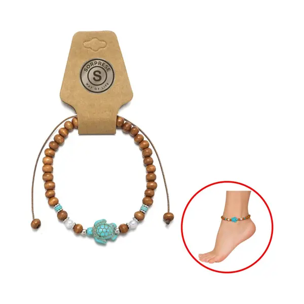 Sorprese Enkelbandje - Zilverkleurig - Turtle - Enkelbandjes Dames - 3 Delig - Model C - Moederdag - Cadeau thumbnail