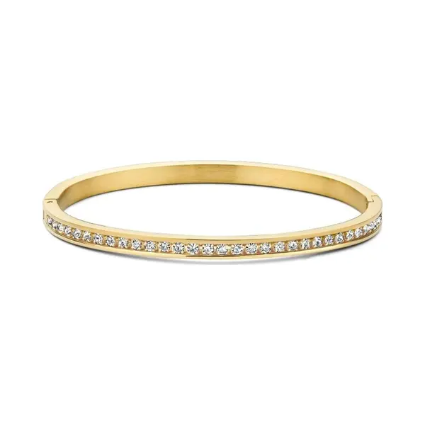 CO88 Collection 8CB-91081 Stalen Armband - Dames - Bangle - Kristal - 1 Rij - 4 Mm Breed - 58 X 51 Mm - Staal - Goudkleurig thumbnail