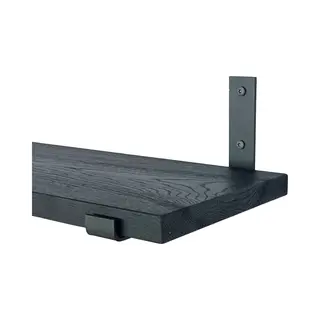GoudmetHout Massief Eiken Wandplank - 100x25 Cm - Zwart Eiken - Industriële Plankdragers L-vorm Up Mat Blank - Staal - Zwarte Wandplank
