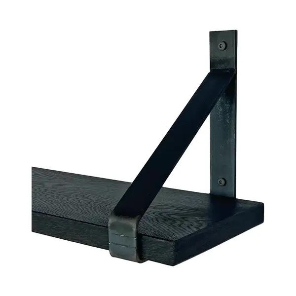 GoudmetHout Massief Eiken Wandplank - 40x20 Cm - Zwart Eiken - Industriële Plankdragers - Zonder Coating - Staal - Zwarte Wandplank thumbnail