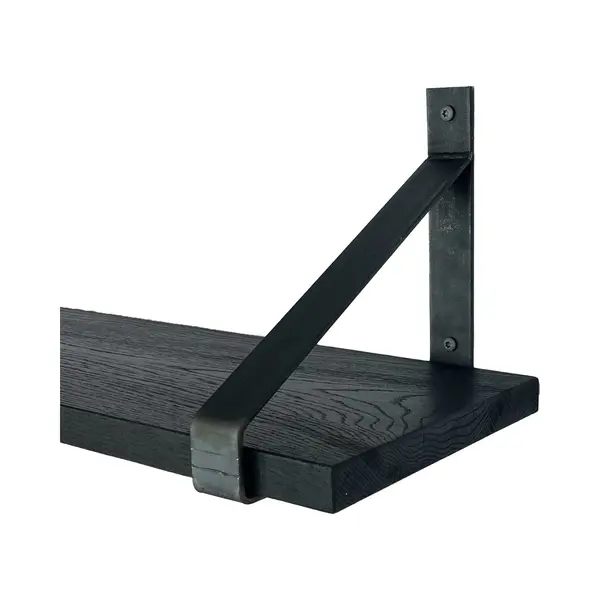 GoudmetHout Massief Eiken Wandplank - 160x25 Cm - Zwart Eiken - Industriële Plankdragers - Zonder Coating - Staal - Zwarte Wandplank thumbnail