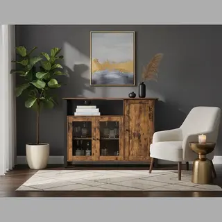 Mazazu Mira Home Opbergkast Industrieel – Dressoir Met Deuren En Vakken – Bruin/Zwart – 110x33x75 Cm