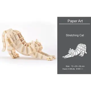 Houten Dieren 3D Puzzel - Puzzel - 3D – Zelf In Elkaar Zetten - Speelgoed Bouwpakket 7.2 X 2 X 3.6 Cm - Uitrekkende Kat