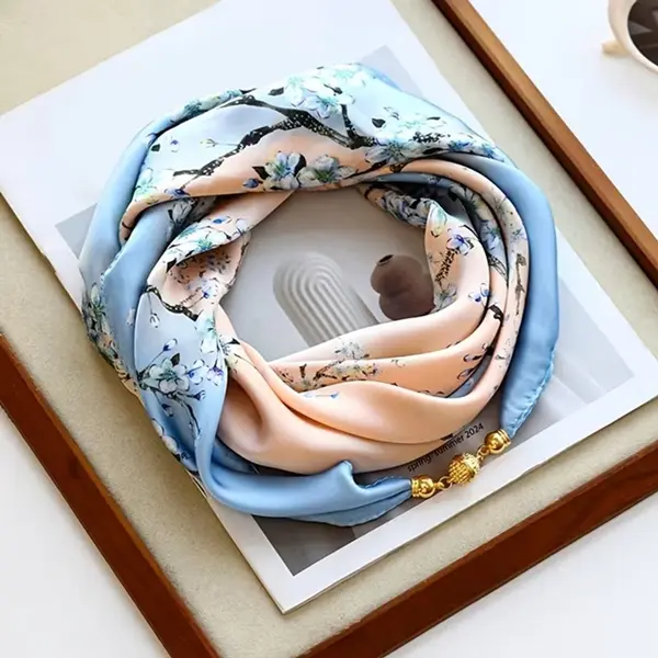 Sjaaltje - Scarf- Accessories - Dames- Bandana's- Halsdoek - Imitatie Zijde- Blauw - Roze - Magneet thumbnail