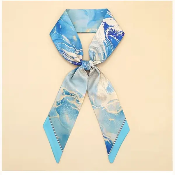 Sjaaltje - Scarf- Accessories - Dames- Bandana's- Halsdoek - Imitatie Zijde- Smal - Blauw - Creme thumbnail