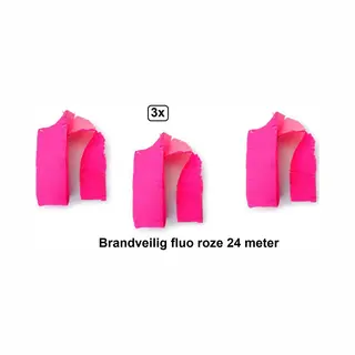 3x Crepe Guirlande Brandvertragend Fluor Roze 24meter -Brandvertragend - Neon - Verjaardag Vlaglijn Festival Thema Feest