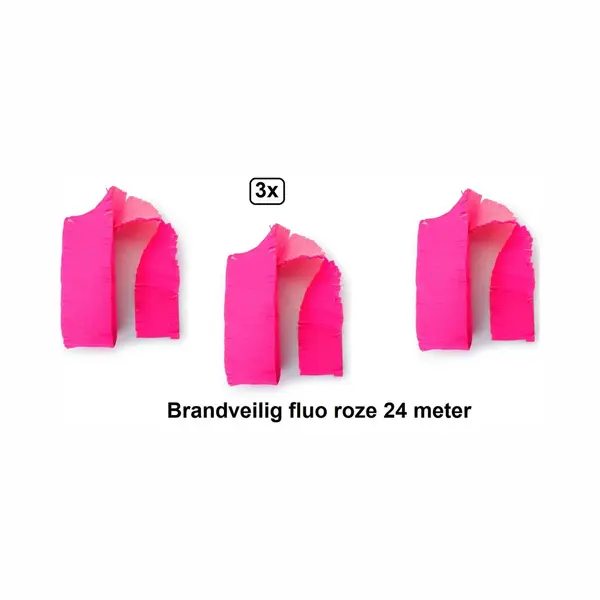 3x Crepe Guirlande Brandvertragend Fluor Roze 24meter -Brandvertragend - Neon - Verjaardag Vlaglijn Festival Thema Feest thumbnail
