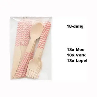 3x Bestekset Wave Hout 18-delig Pink (54 Stuks) - Feest Festival Thema Party Food Diner