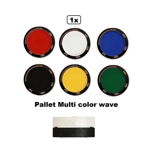 1x Palet Multi Color Set Wave Pxp Professional Colours Rood/wit/blauw/zwart/geel/groen - 6x 10 Gram - Schmink Festival Thema Feest Kids Verjaardag thumbnail