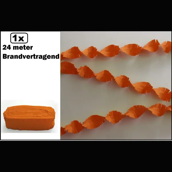 Wefiesta Crepe Guirlande Brandvertragend Oranje 24meter -Brandvertragend - Verjaardag Vlaglijn Festival Thema Feest thumbnail