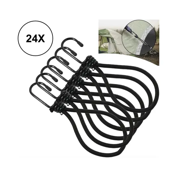 Pd® - Snelbinders - Snelbinders Met Haak - Spanelastiek - 24 Stuks - Spanelastiek Met Haak - Spanrubbers - Tentspanner - Spinhaak - Elastiek Met Haak thumbnail